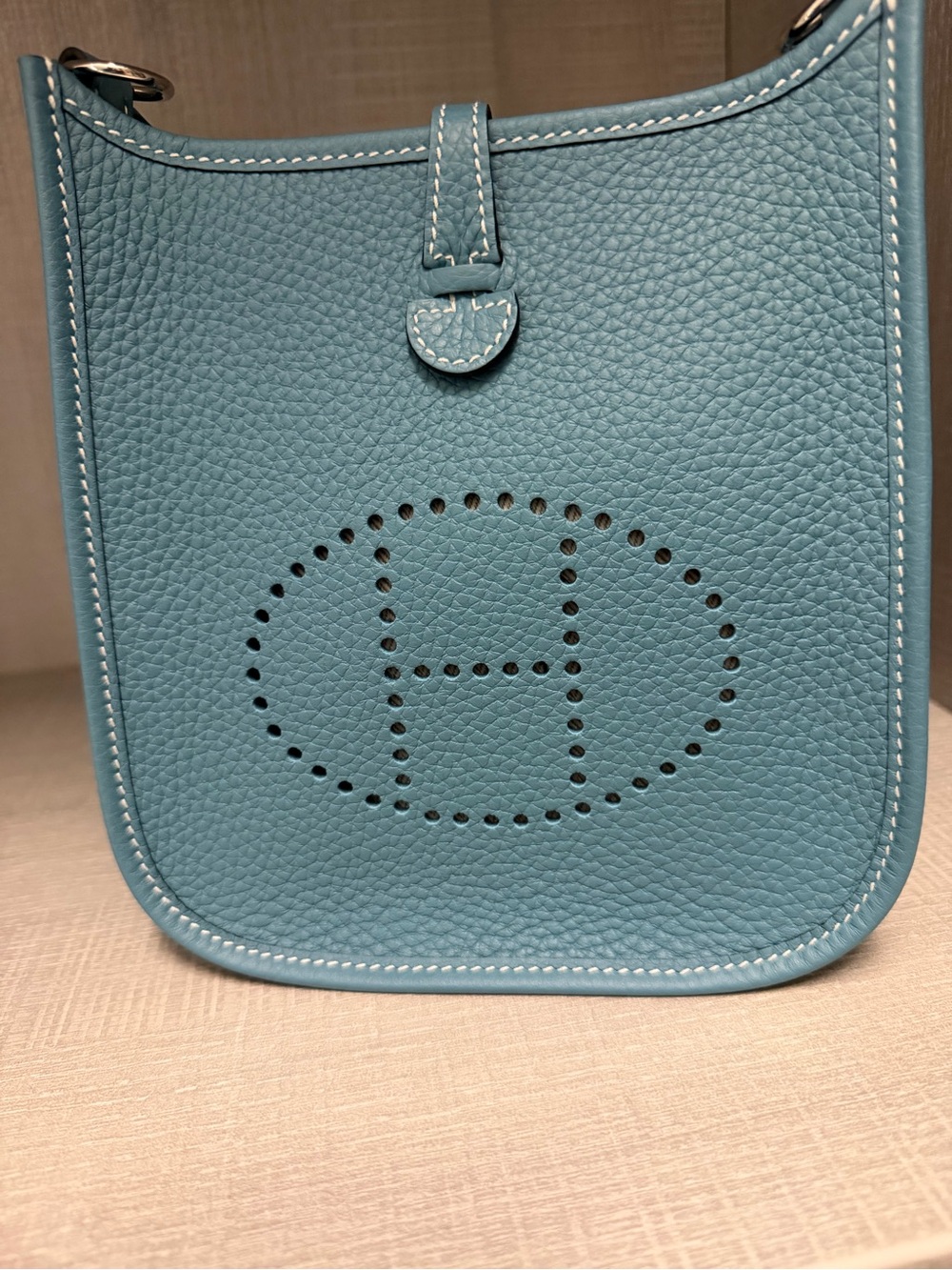 NWT Hermes mini Evelyne tmp crossbody bag in bleu Jean phw